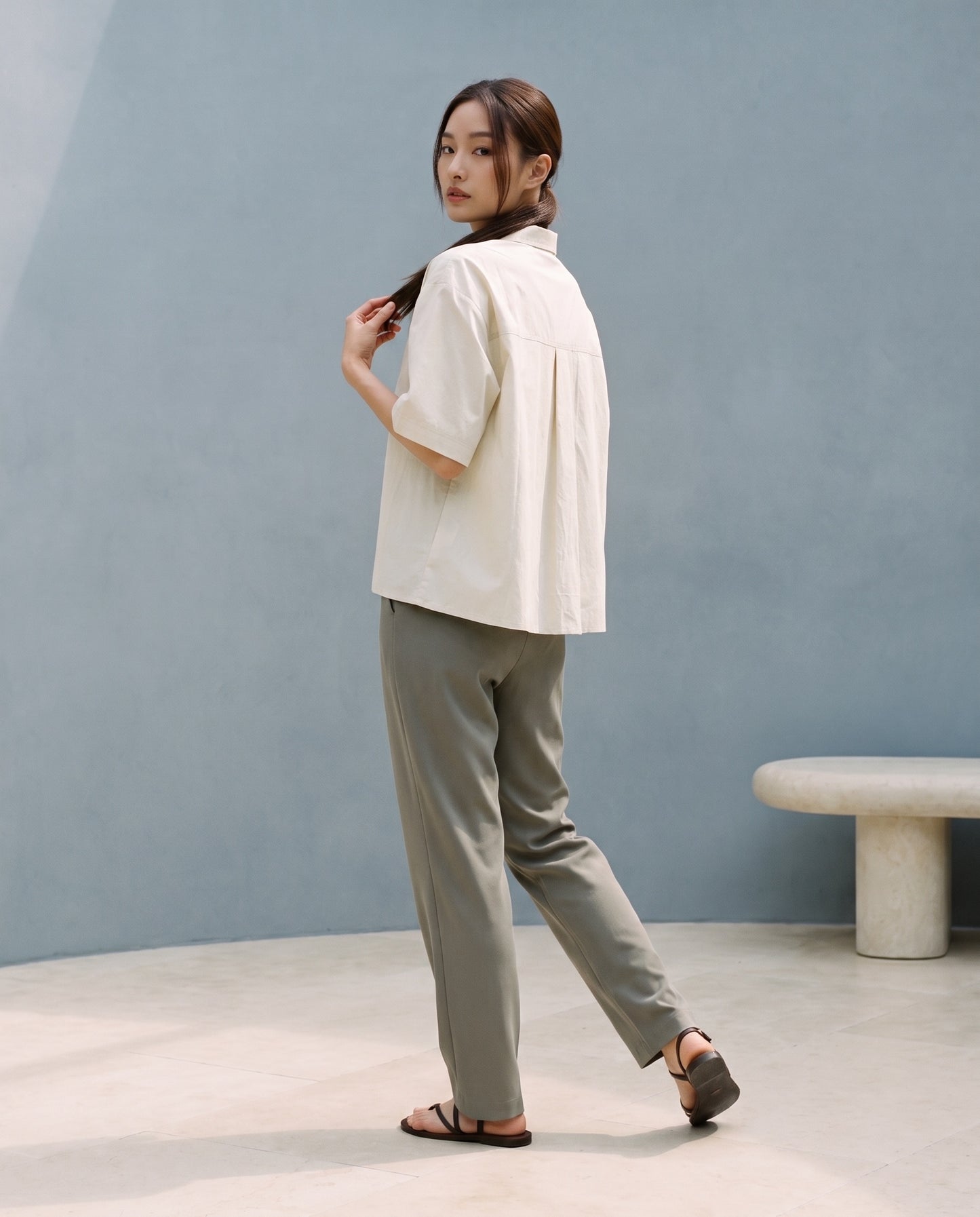 Warm Sand Rosette Appliqué Boxy Shirt