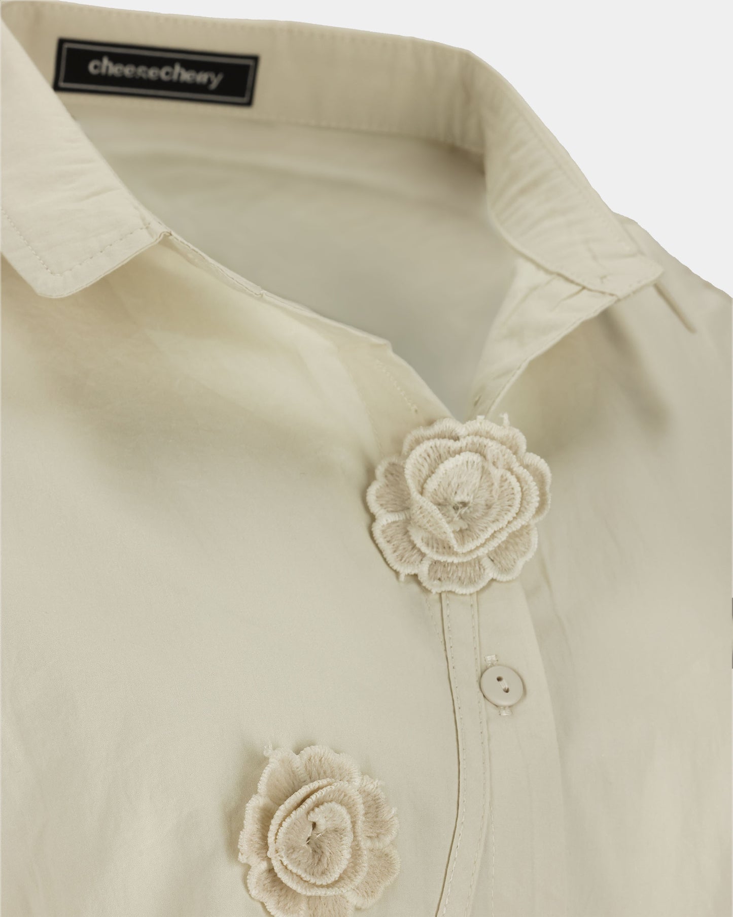 Warm Sand Rosette Appliqué Boxy Shirt