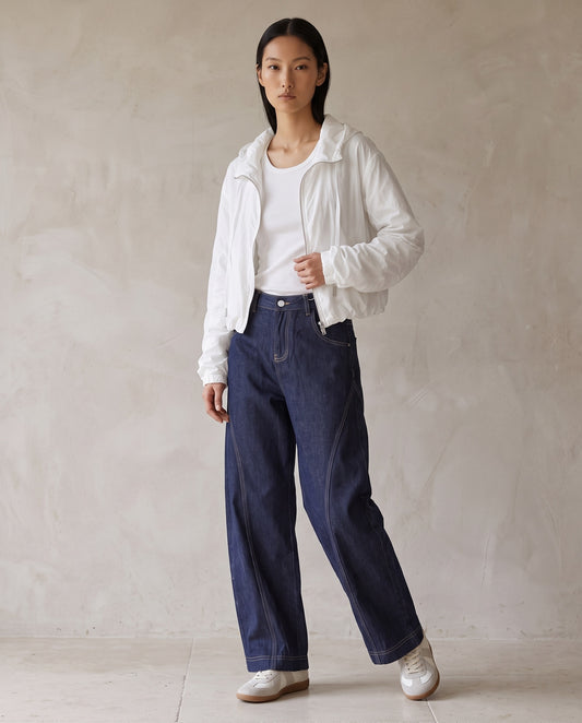 White Hooded Short Zip Jacket