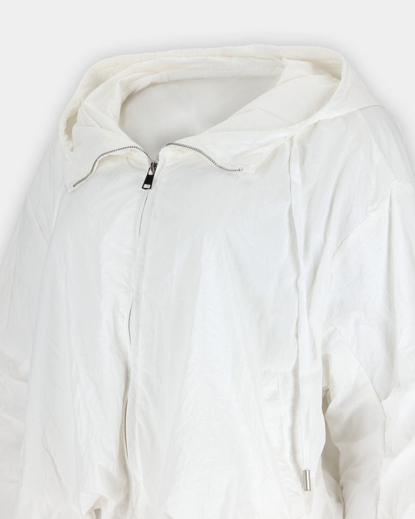 White Hooded Short Zip Jacket