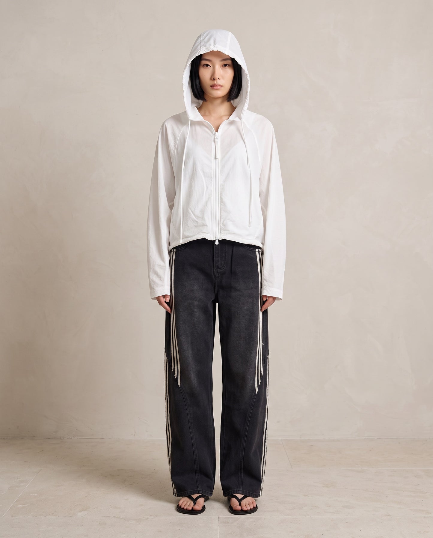 White Hooded Zip Lightweight Jacket
