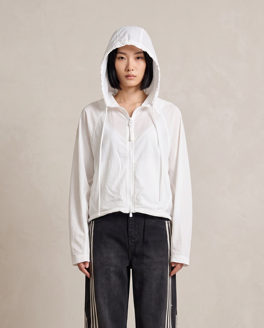 White Hooded Zip Lightweight Jacket