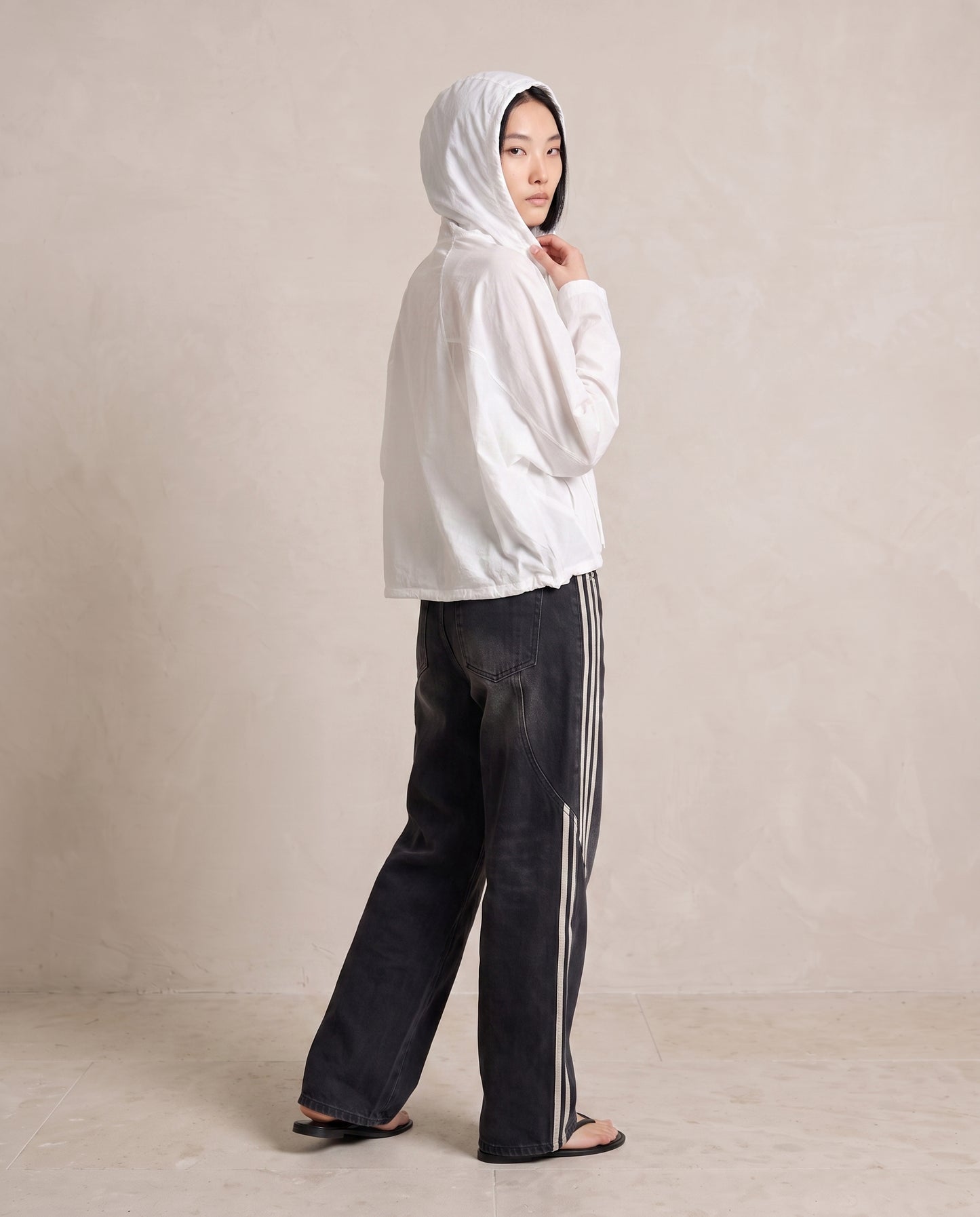 White Hooded Zip Lightweight Jacket