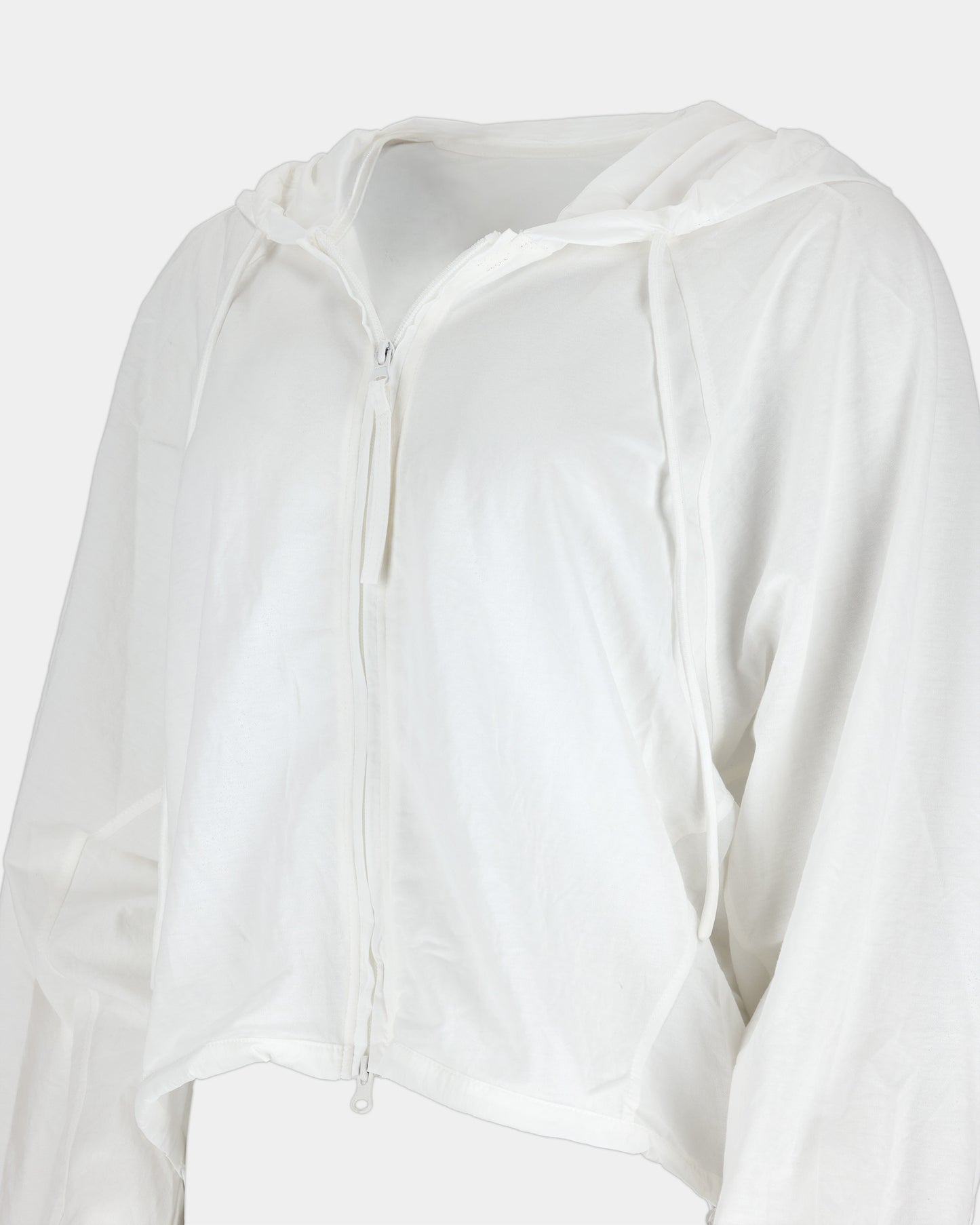 White Hooded Zip Lightweight Jacket