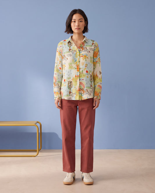 Whimsical Graphic Print Ramie Shirt