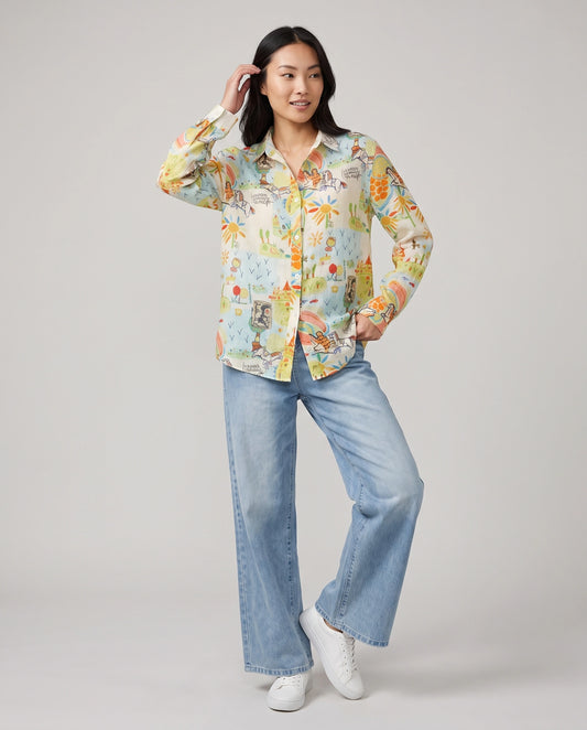 Whimsical Graphic Print Ramie Shirt