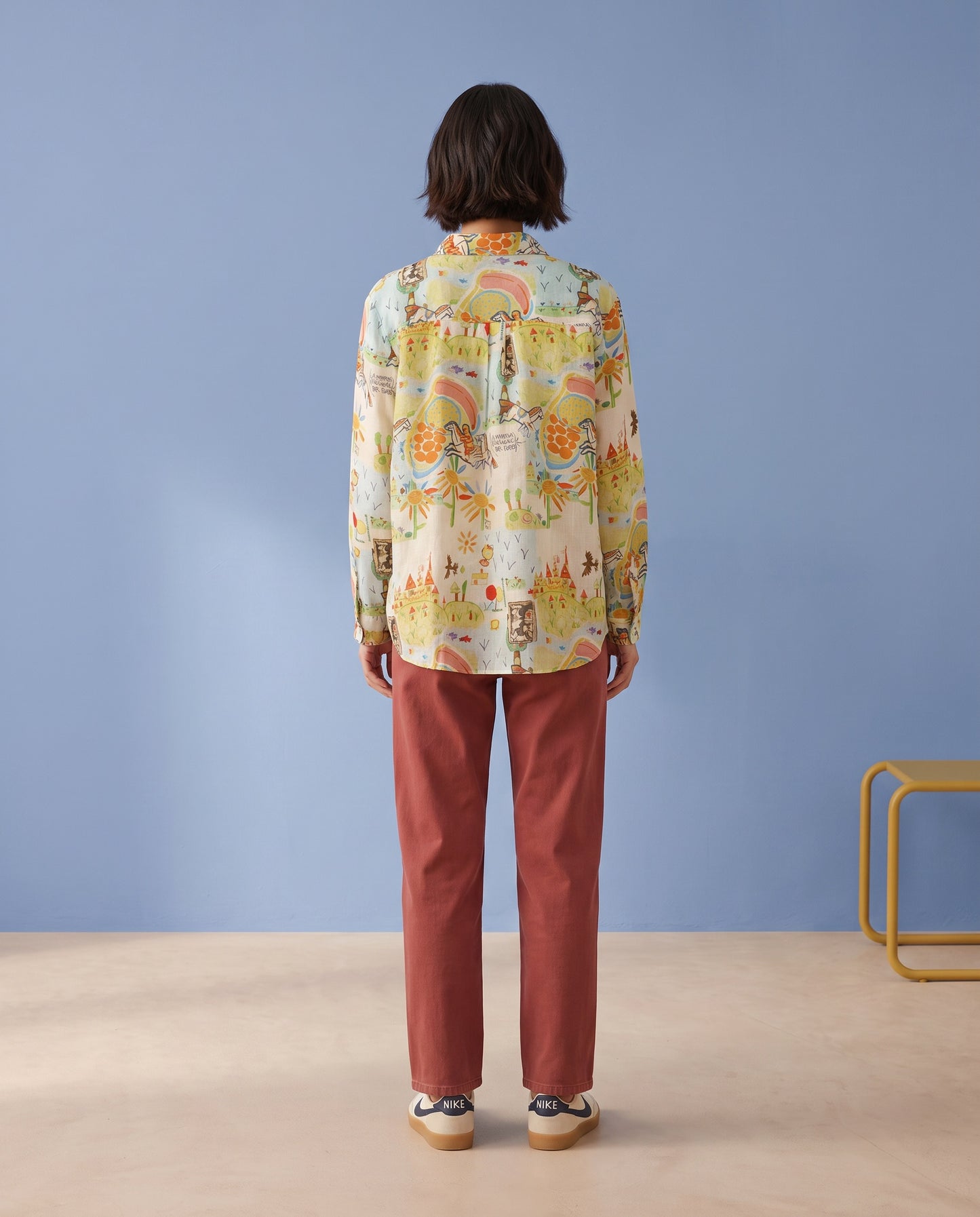 Whimsical Graphic Print Ramie Shirt