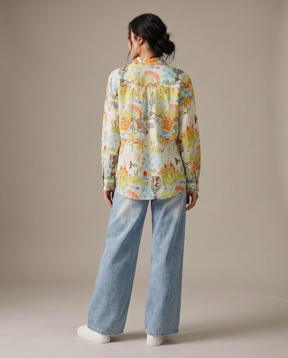 Whimsical Graphic Print Ramie Shirt