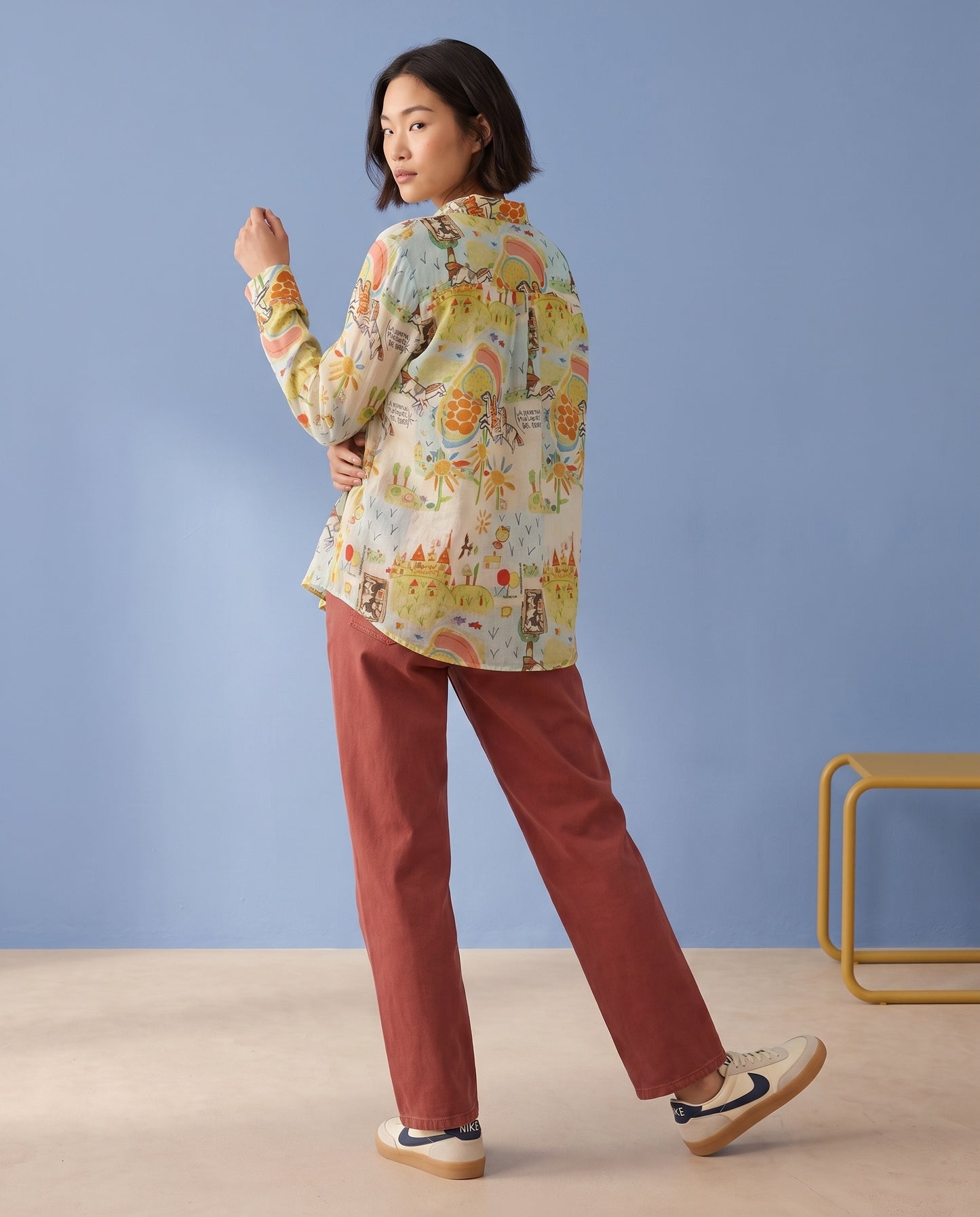 Whimsical Graphic Print Ramie Shirt