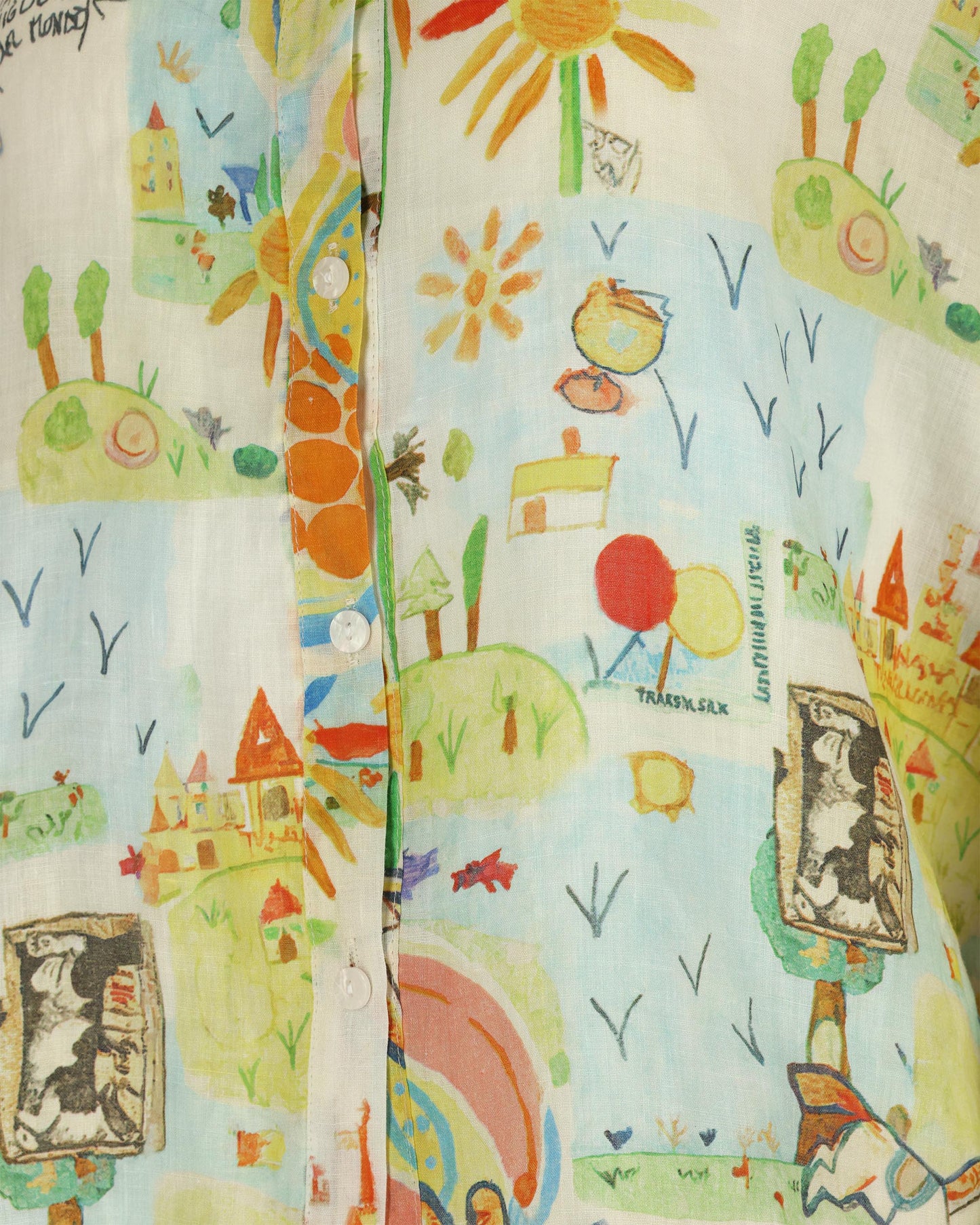 Whimsical Graphic Print Ramie Shirt