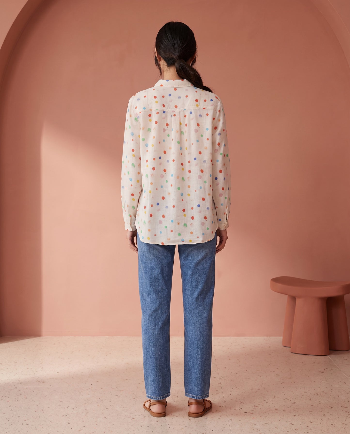 Multicolour Dot Print Ramie Shirt
