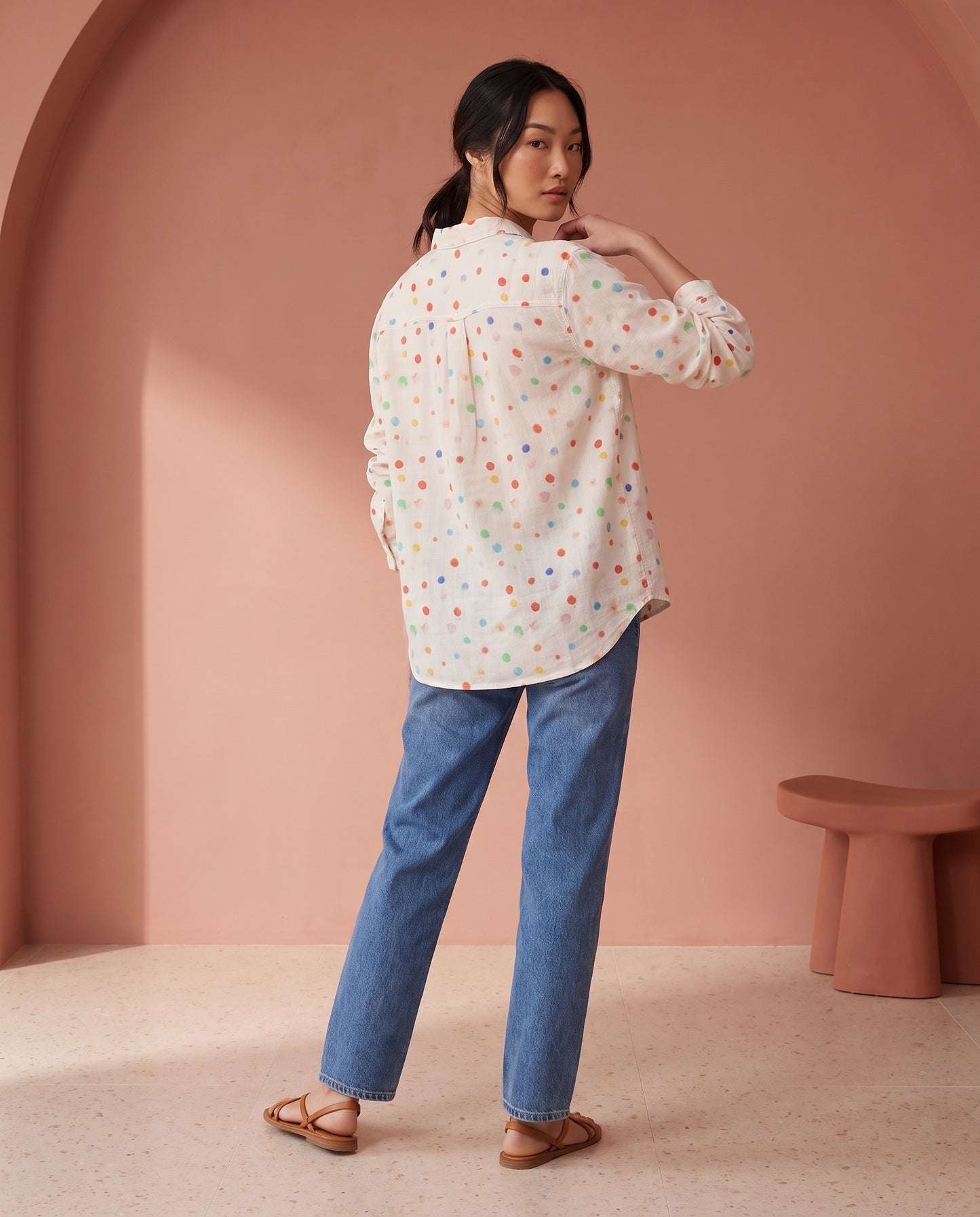 Multicolour Dot Print Ramie Shirt