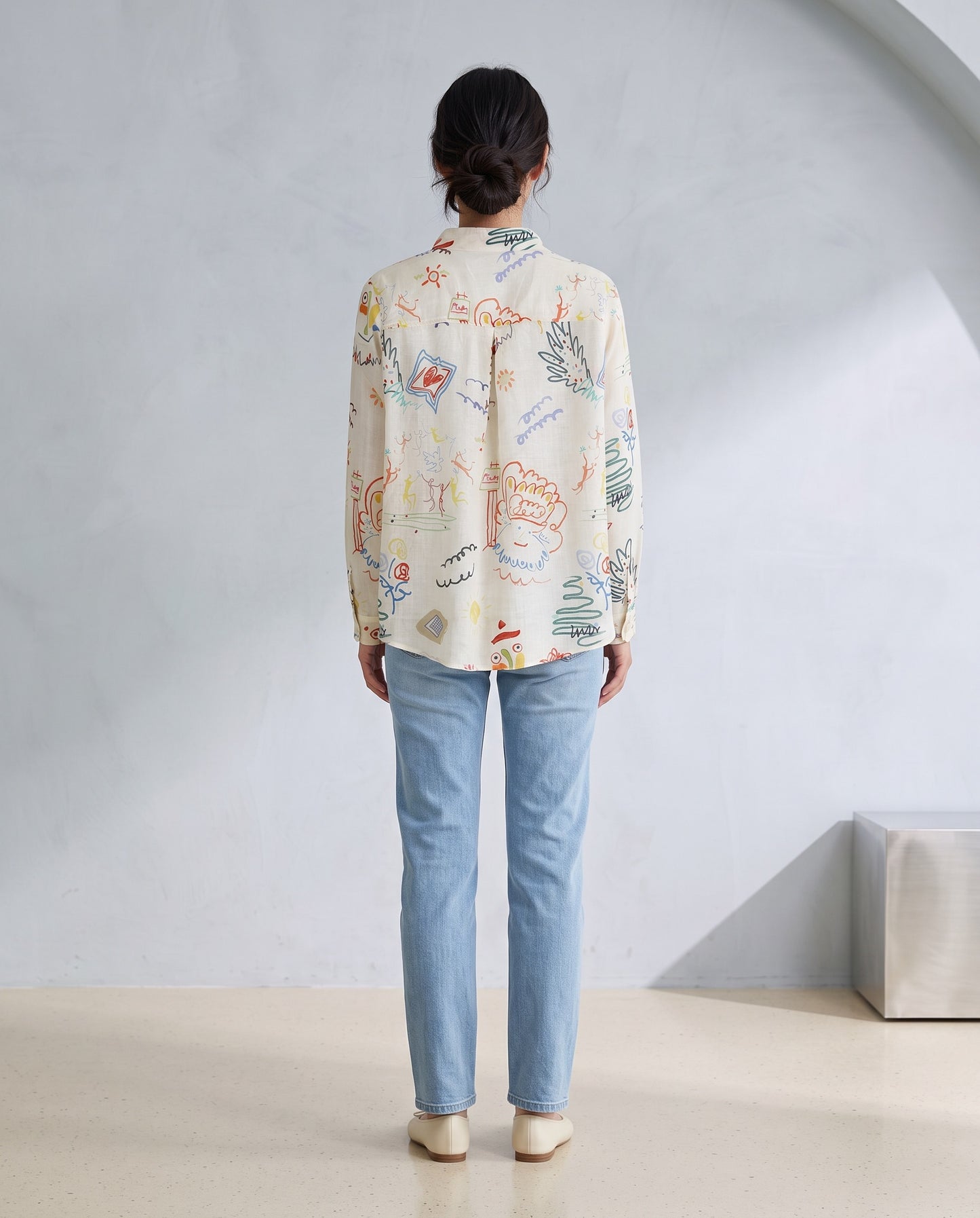 Multicolour Doodle Print Ramie Shirt