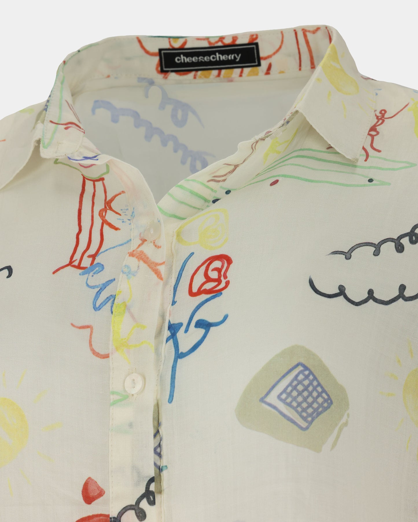 Multicolour Doodle Print Ramie Shirt