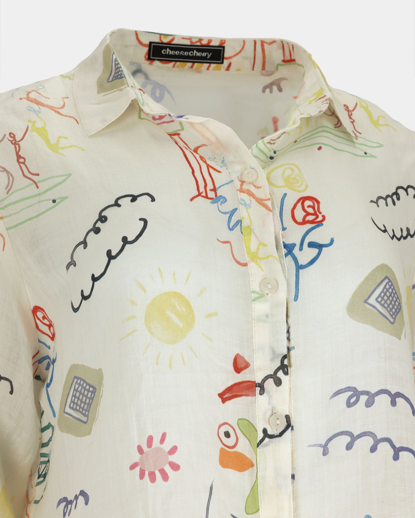 Multicolour Doodle Print Ramie Shirt