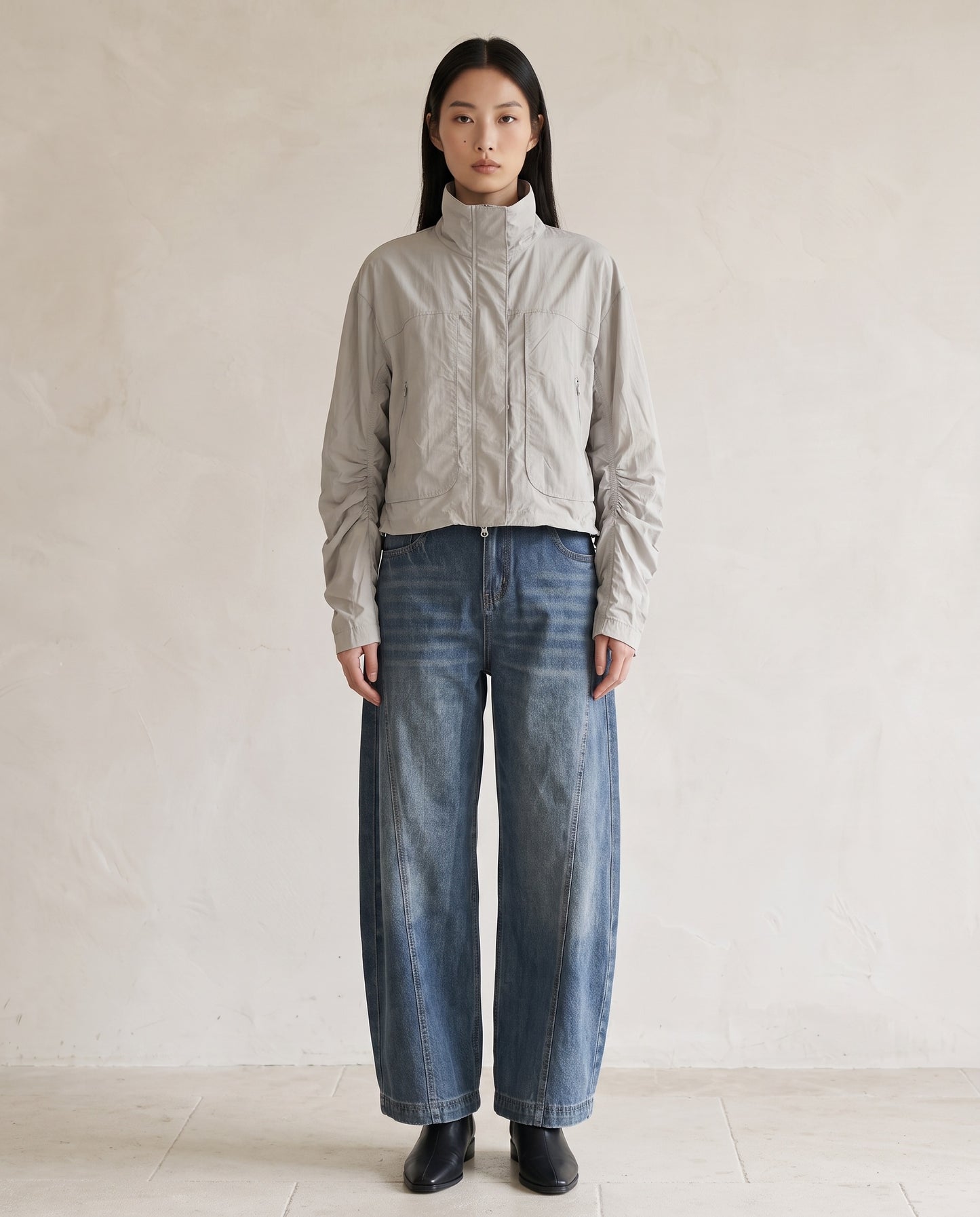Grey Cropped Utility Zip Jacket