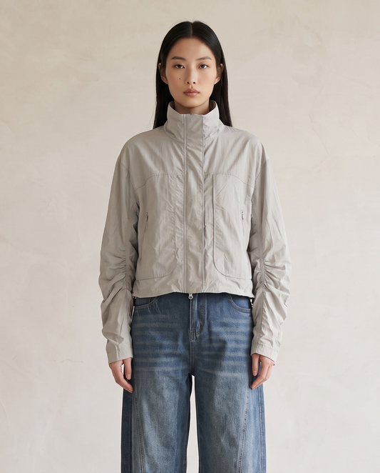 Grey Cropped Utility Zip Jacket