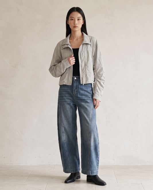 Grey Cropped Utility Zip Jacket