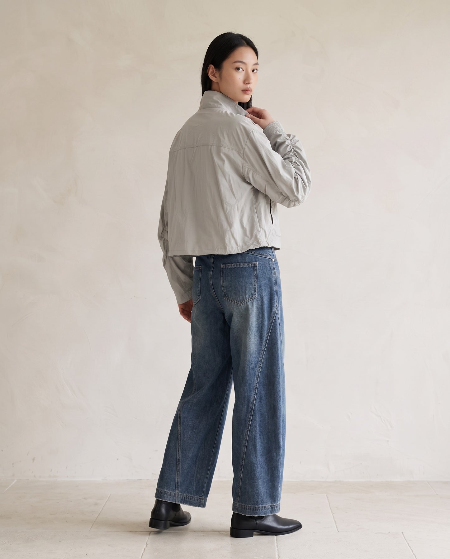 Grey Cropped Utility Zip Jacket