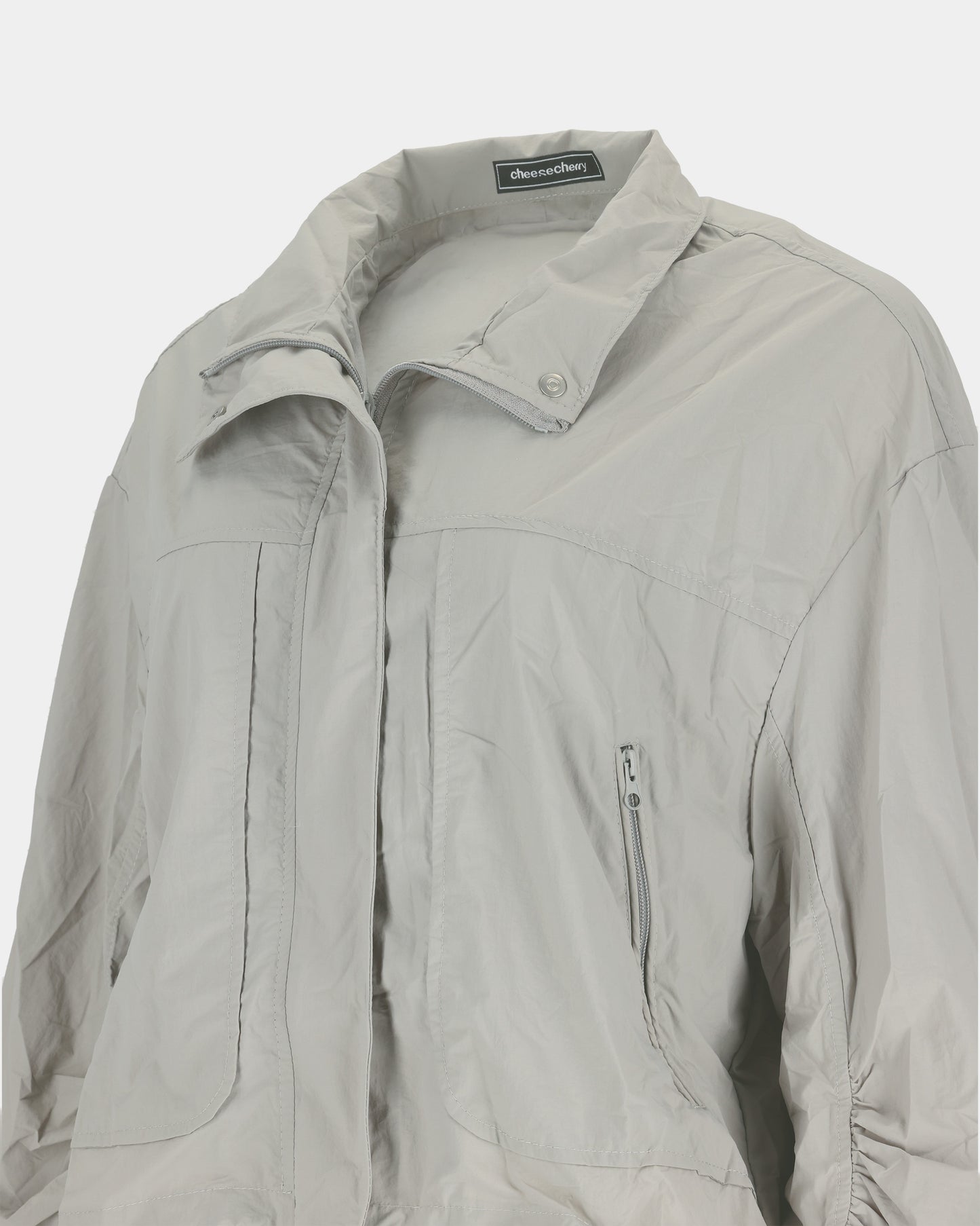 Grey Cropped Utility Zip Jacket