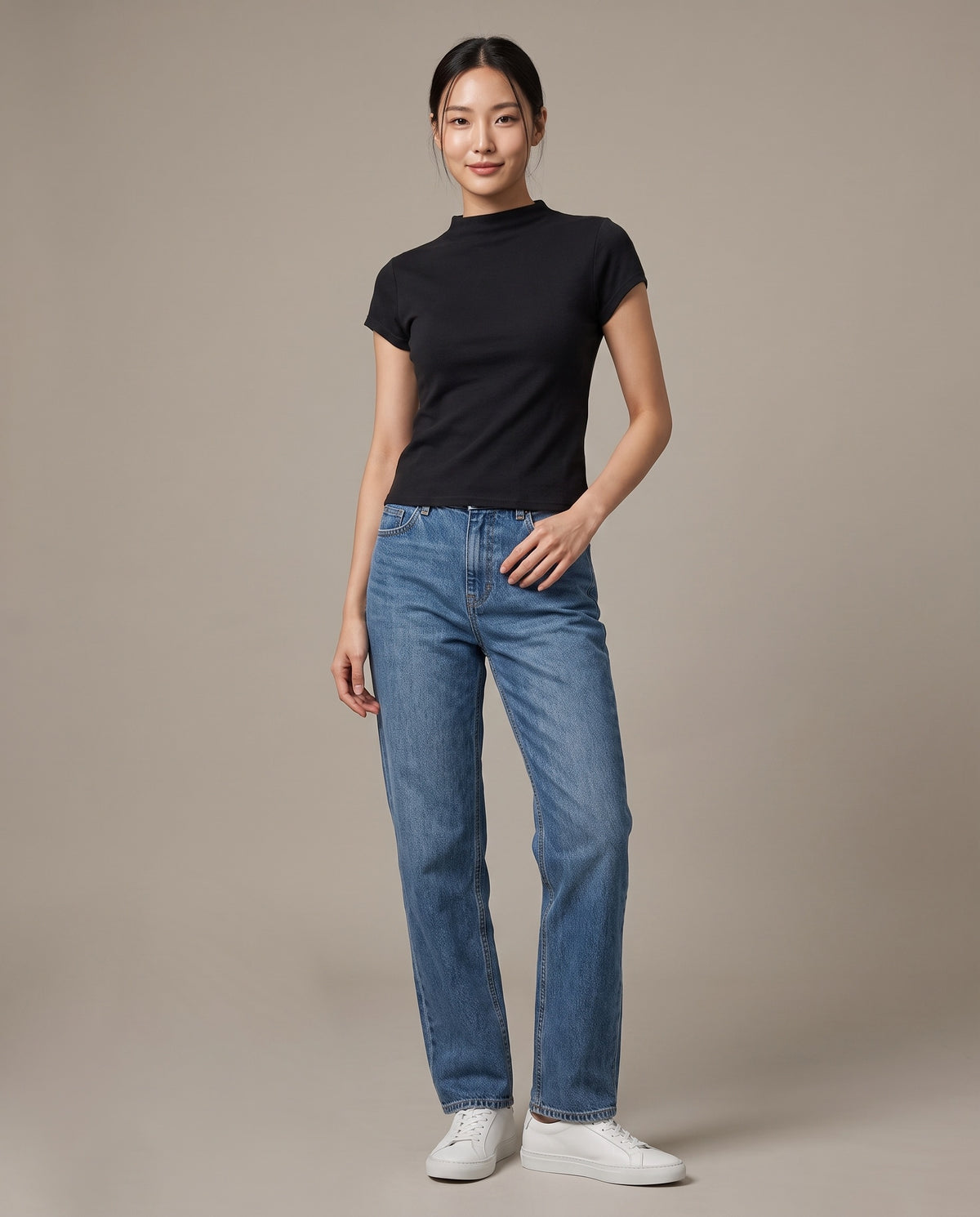 Mock-Neck T-Shirt - Black