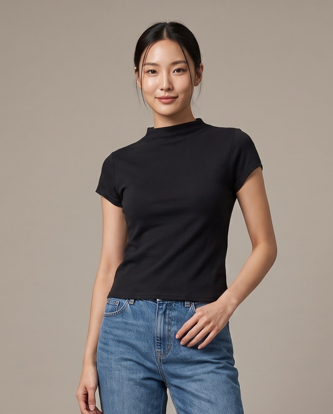 Mock-Neck T-Shirt - Black
