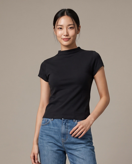 Mock-Neck T-Shirt - Black