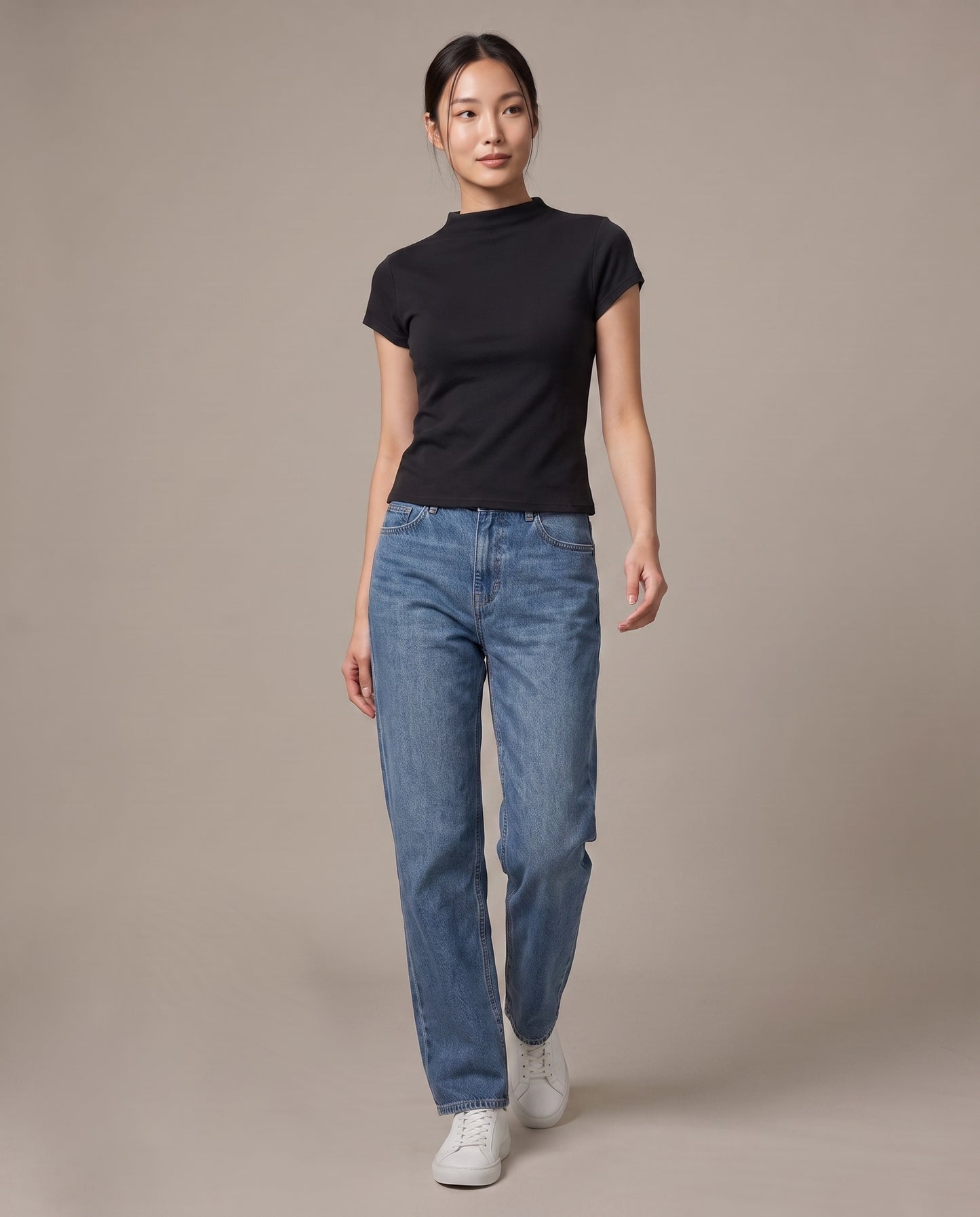 Mock-Neck T-Shirt - Black