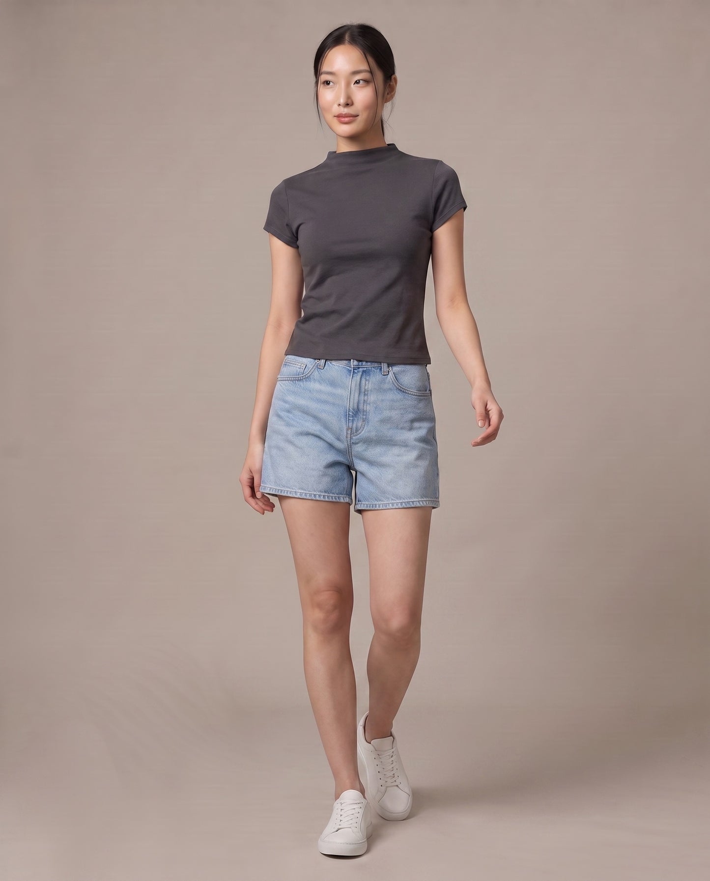Mock-Neck T-Shirt - Carbon Grey