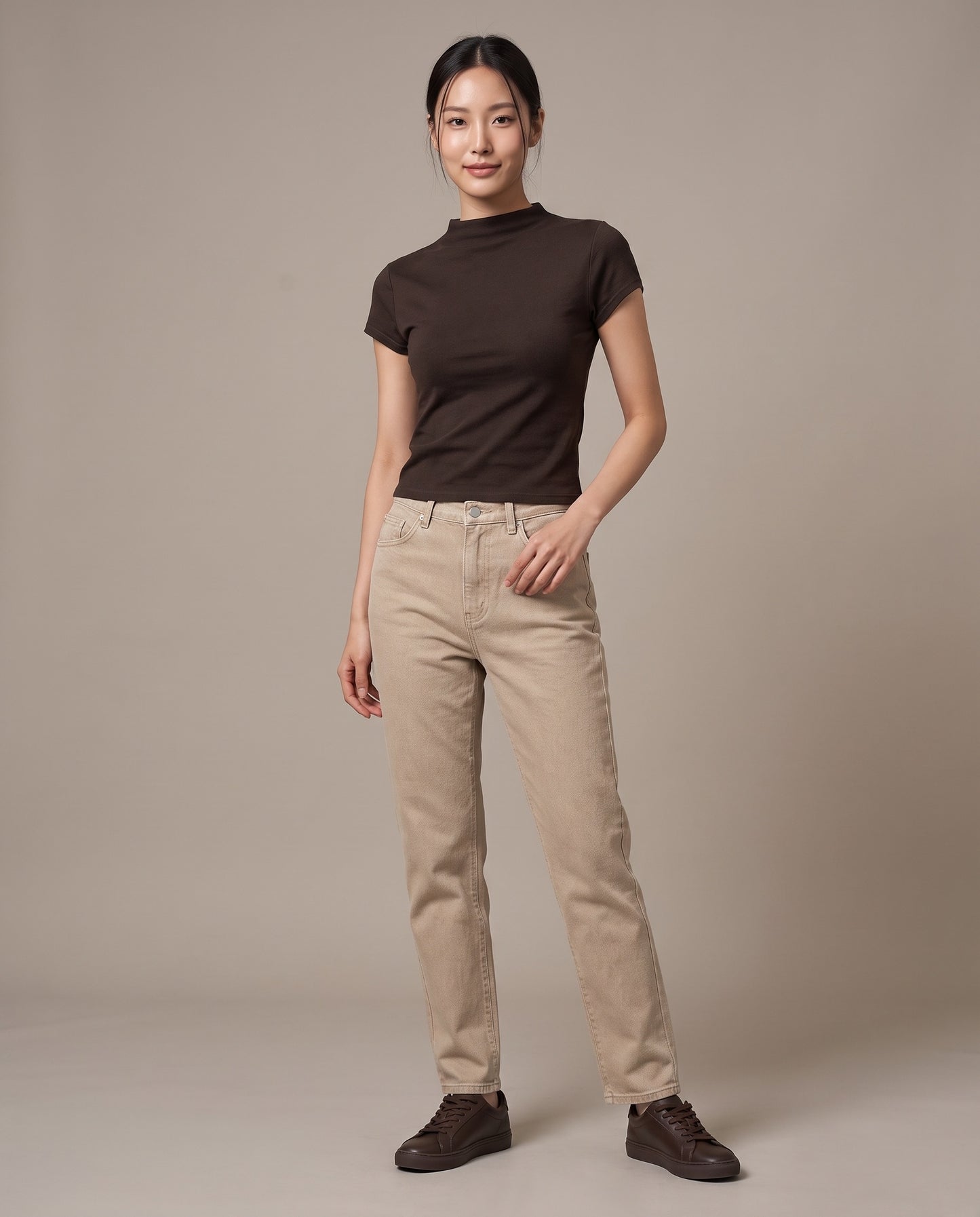 Mock-Neck T-Shirt - Black Coffee