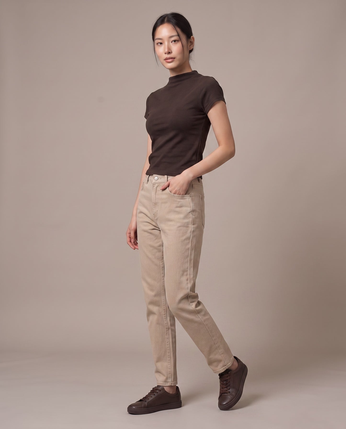 Mock-Neck T-Shirt - Black Coffee