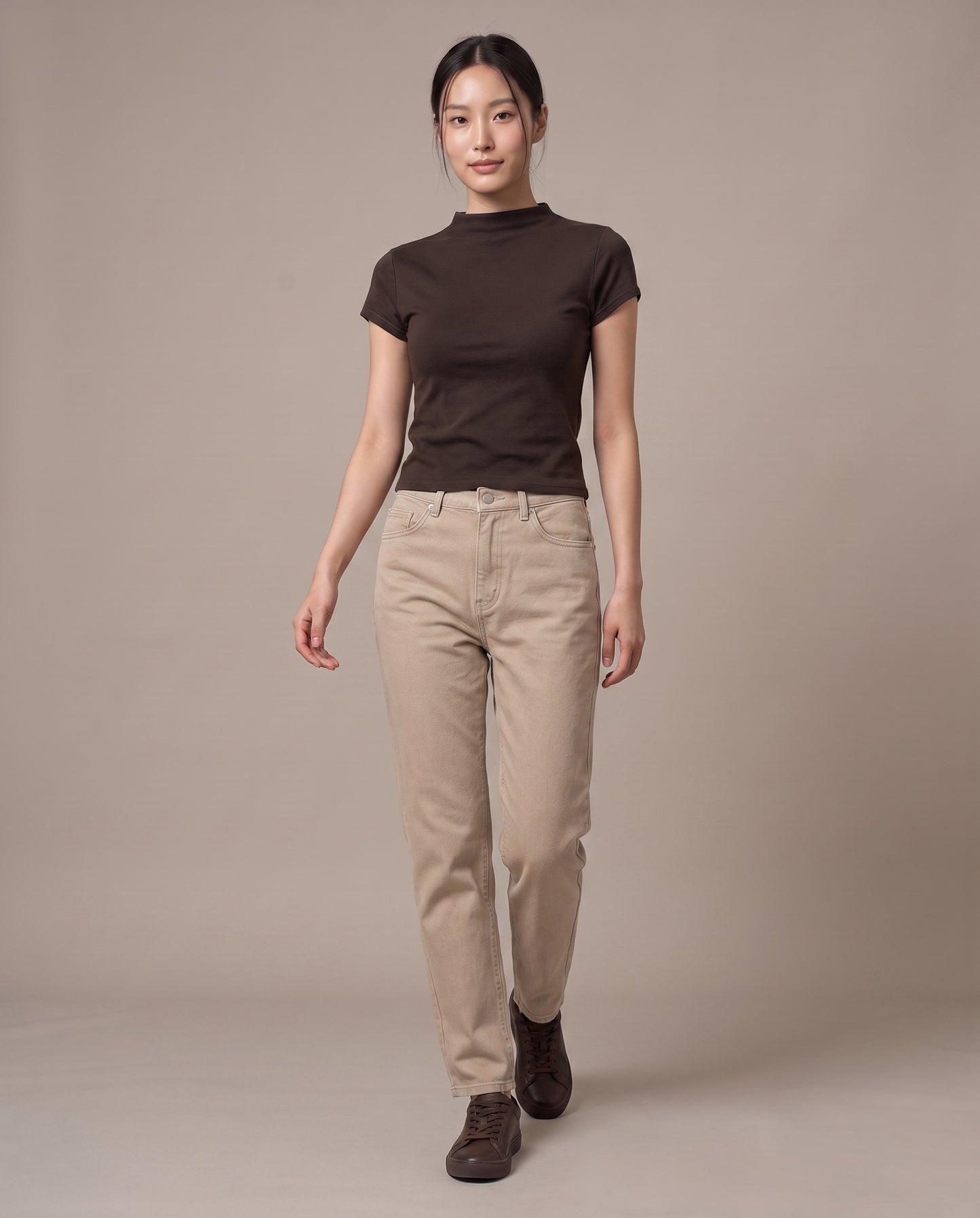 Mock-Neck T-Shirt - Black Coffee