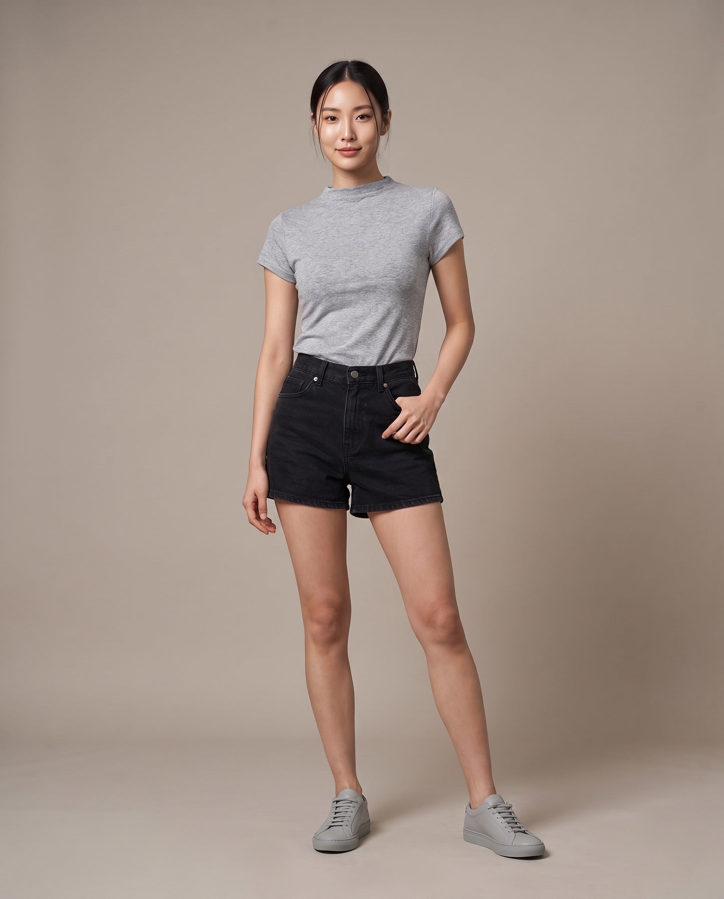 Mock-Neck T-Shirt - Floral Grey