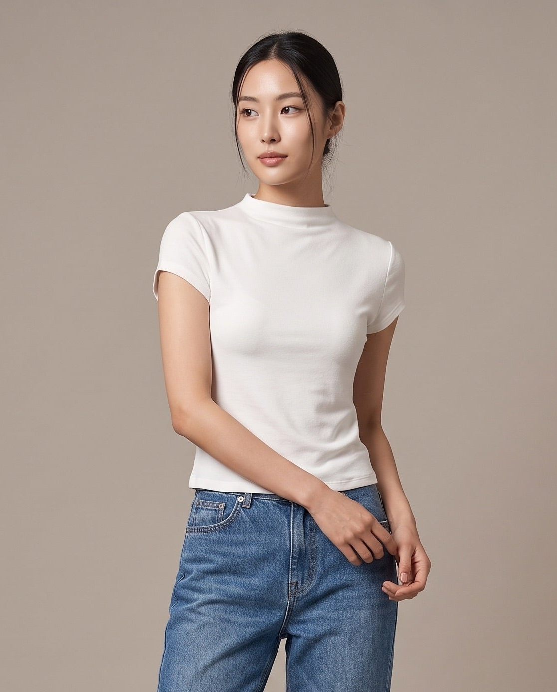 Mock-Neck T-Shirt - White