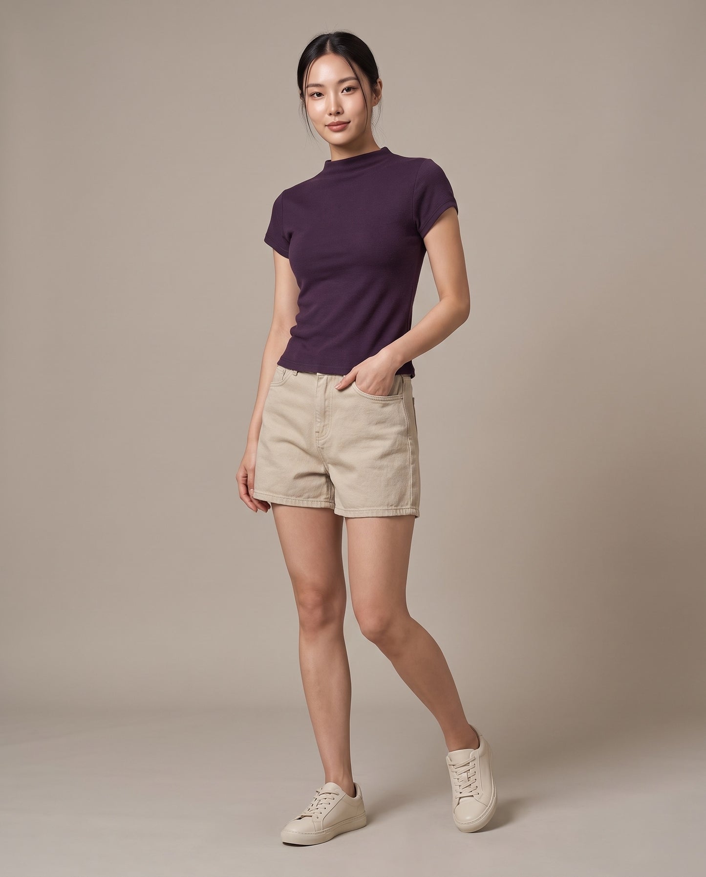 Mock-Neck T-Shirt - Plum Purple