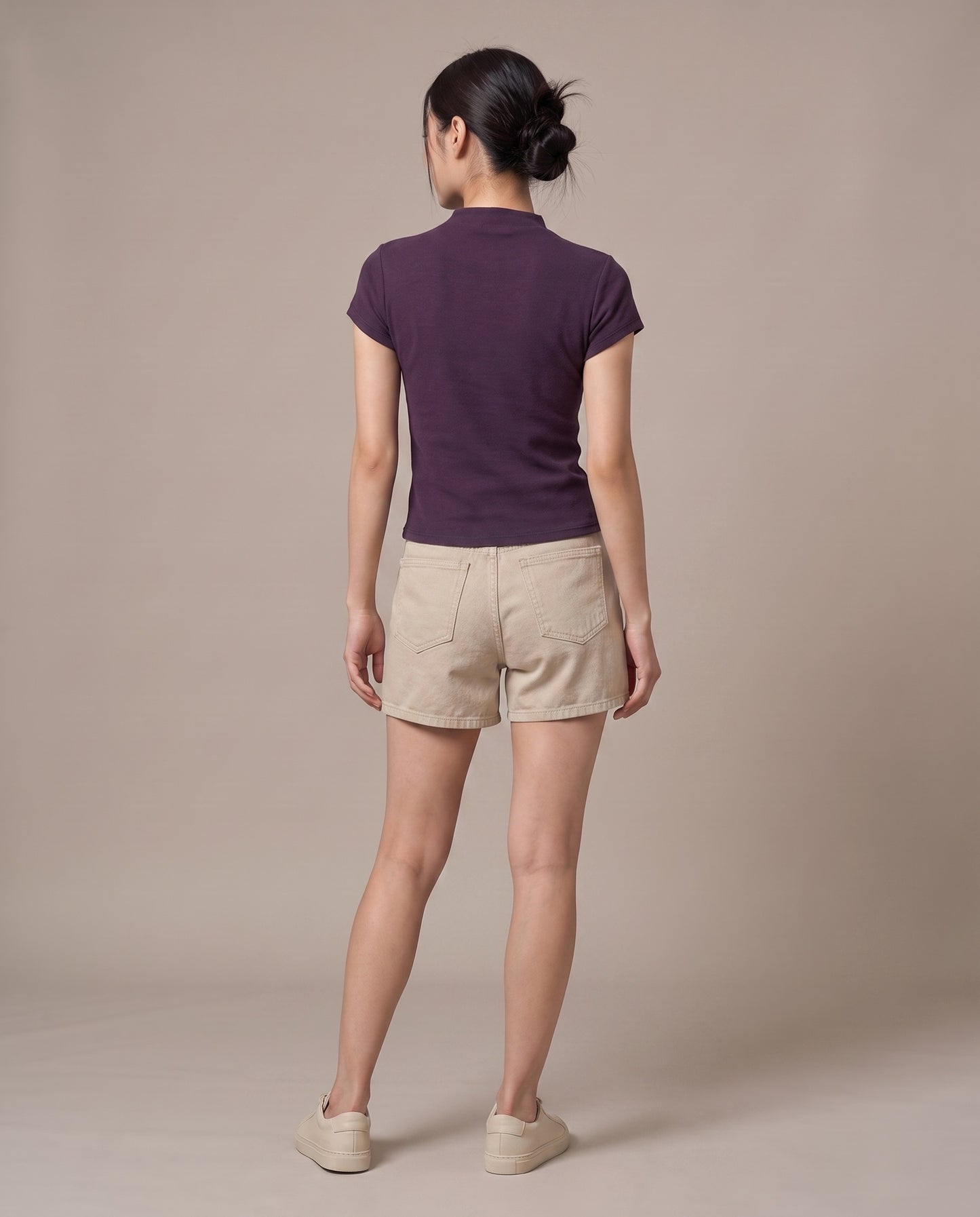 Mock-Neck T-Shirt - Plum Purple