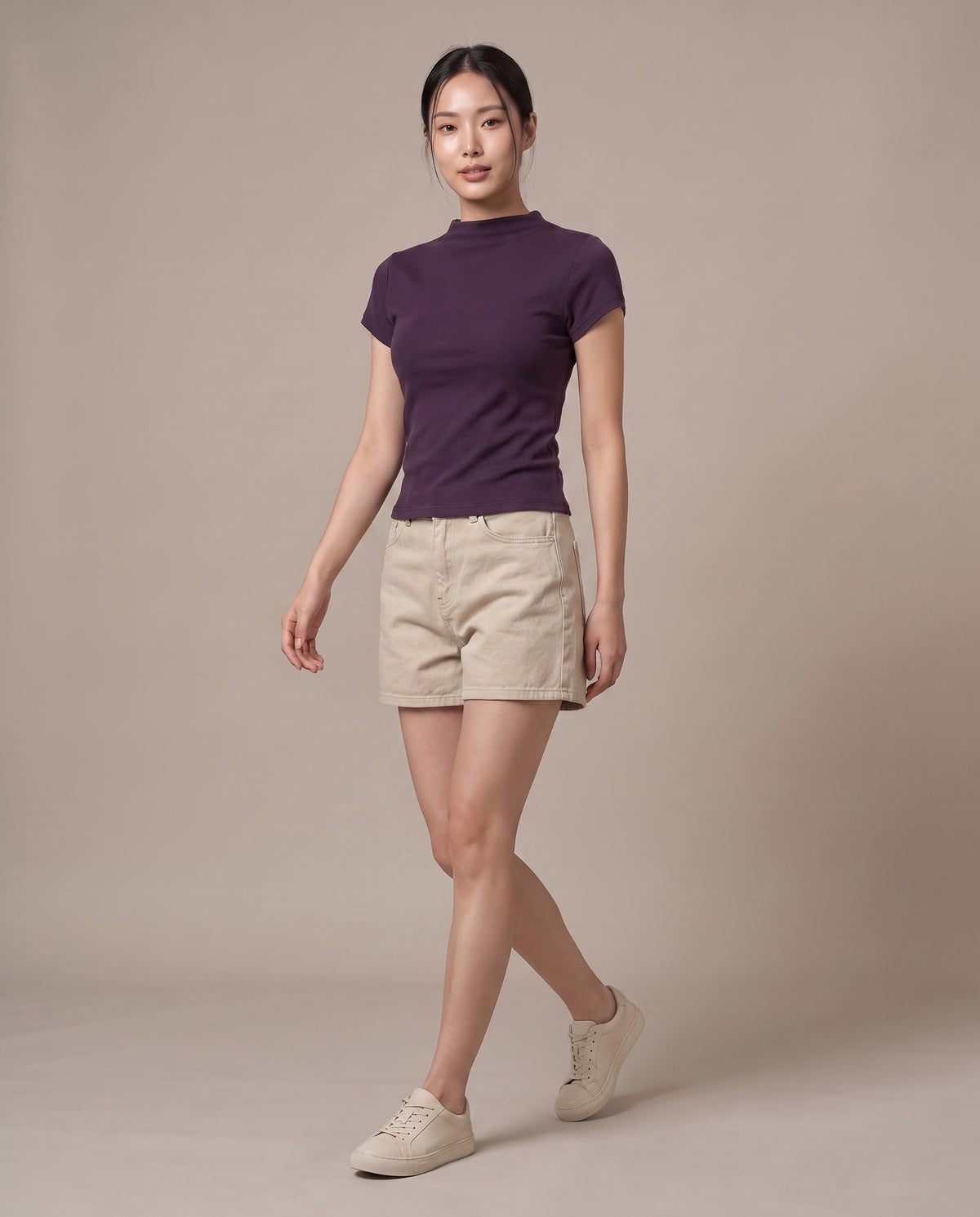 Mock-Neck T-Shirt - Plum Purple