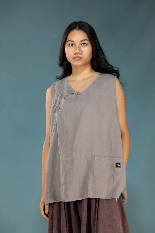 Stonewashed Linen Vest (Fog Grey)