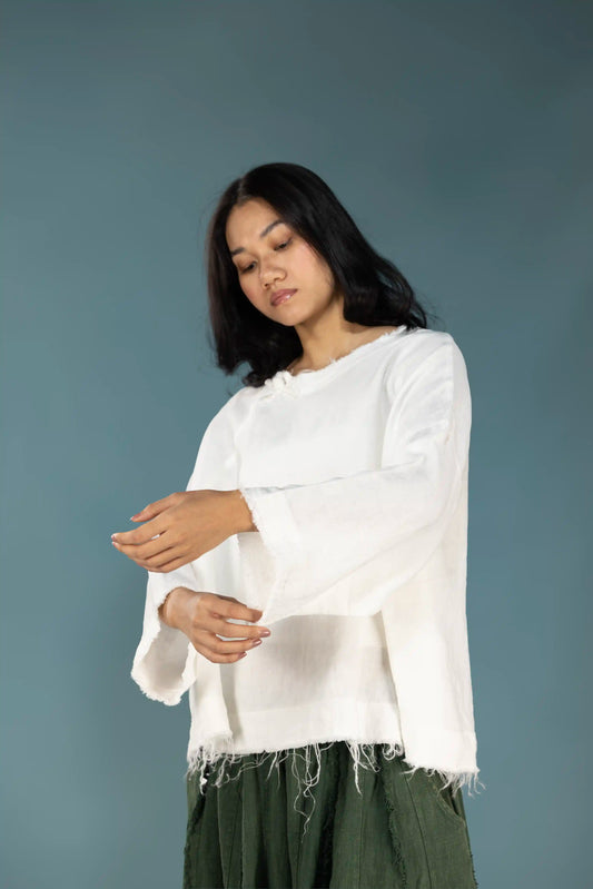 Whispered Edge Linen Top–White