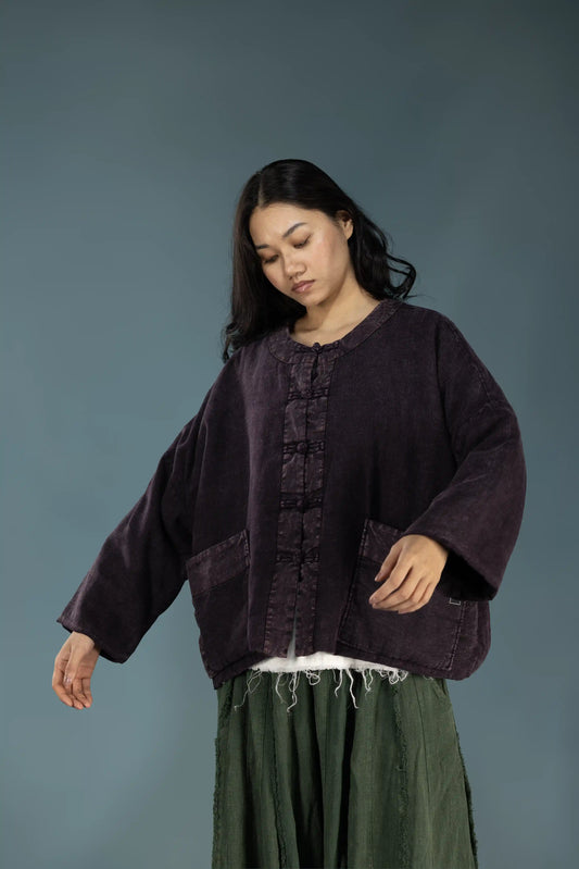 Dark Plum Quilted Linen Jacket