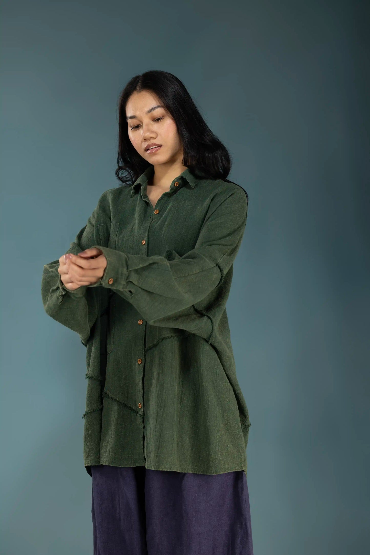 Sand-Fried Linen Overshirt - Green