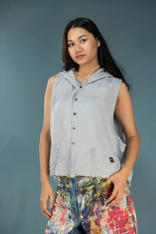 Washed Linen Hooded Vest