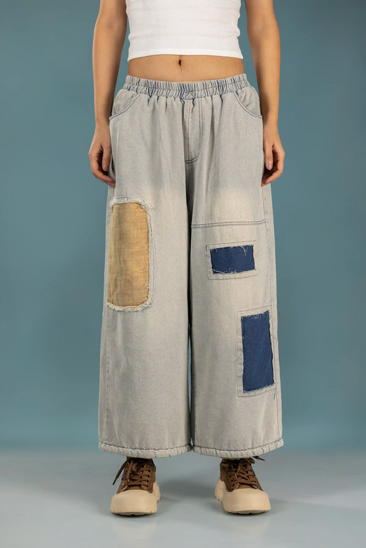 Drifted Patch Denim Pants–Washed Blue