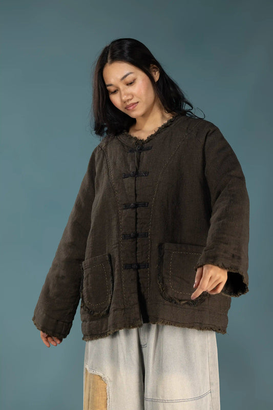 Raw-Edge Linen Frog Jacket (Padded)