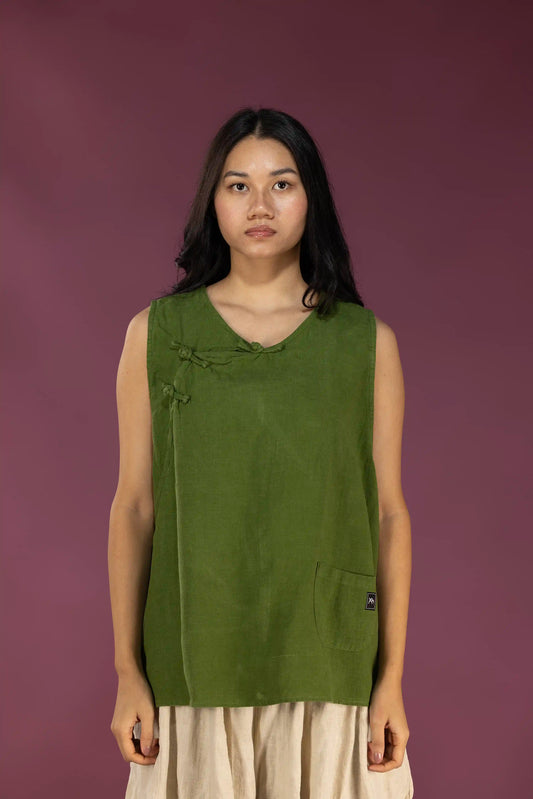 Hand-Tied Linen Vest (Moss)