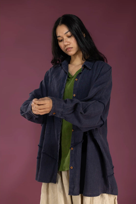 Sand-Fried Linen Overshirt - Blue