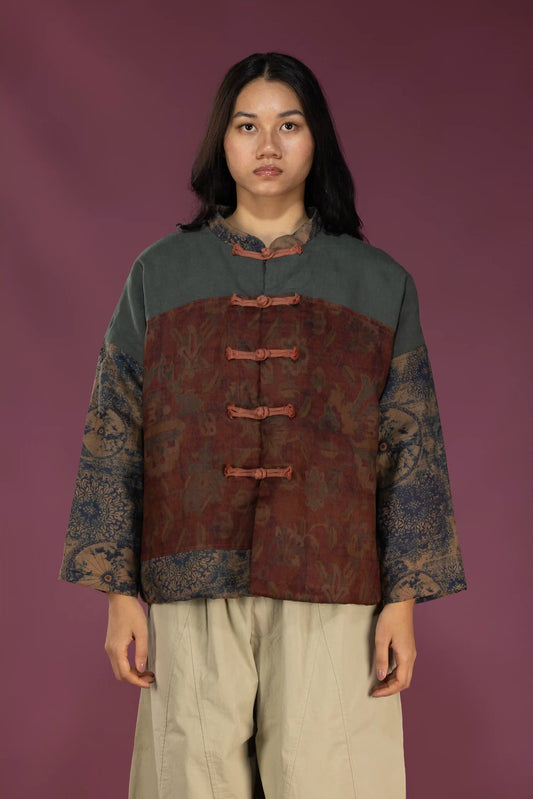 Linen Patchwork Frog Jacket (Padded)