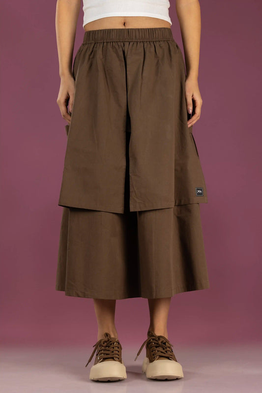 Layered Earth Cotton Midi Skirt