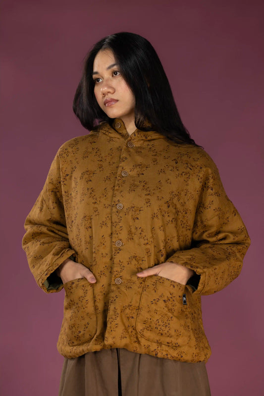 Meadow Spice Printed Linen Quilted Hoodie