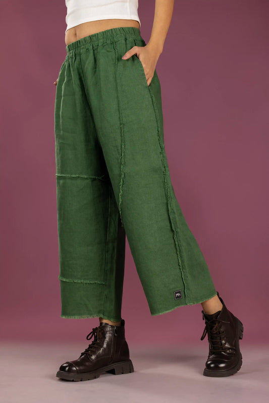 Quiet Stitch Linen Pants–Forest